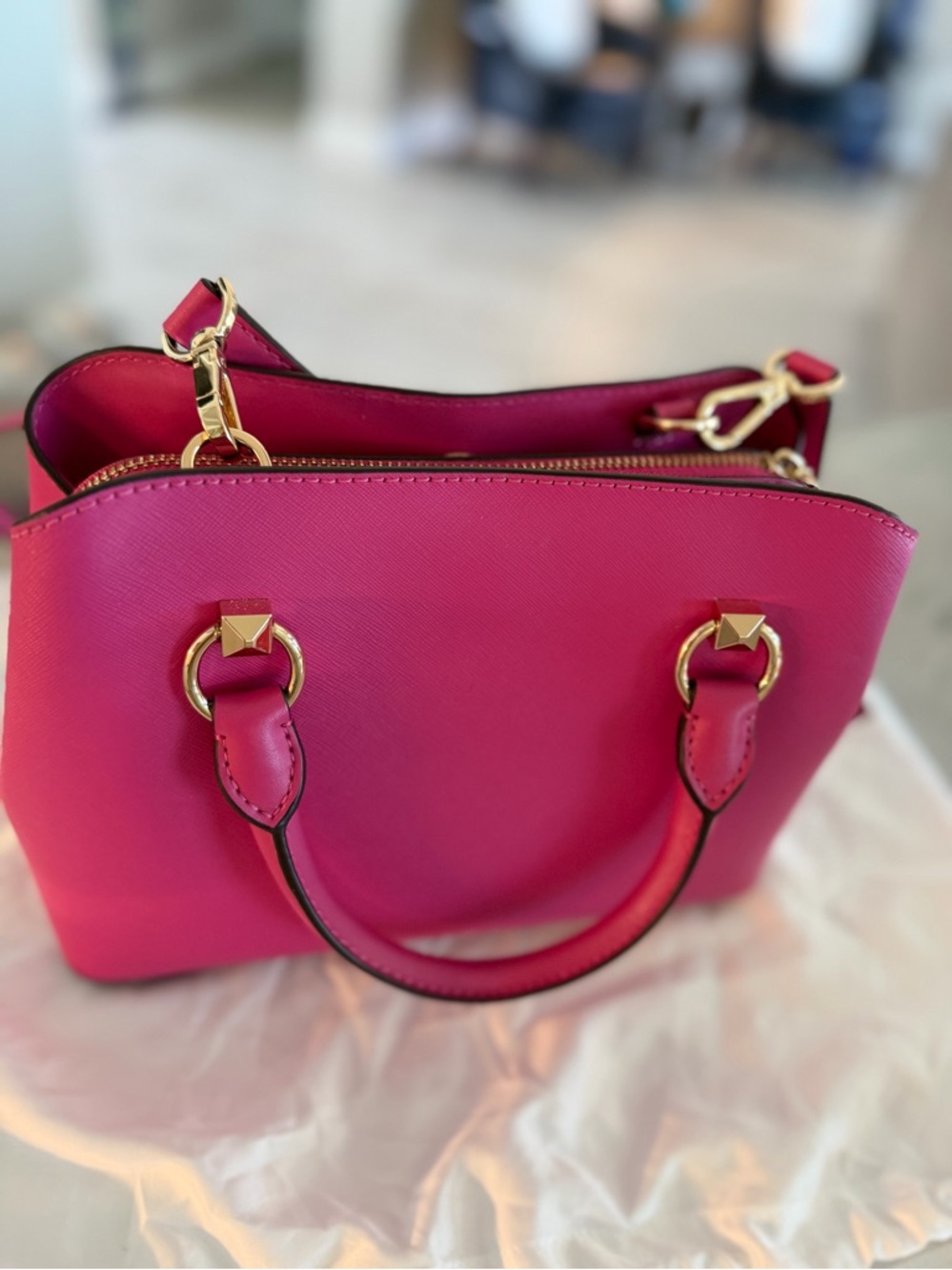 Michael Kors Fuchsia Saffiano Satchel with Gold Hardware